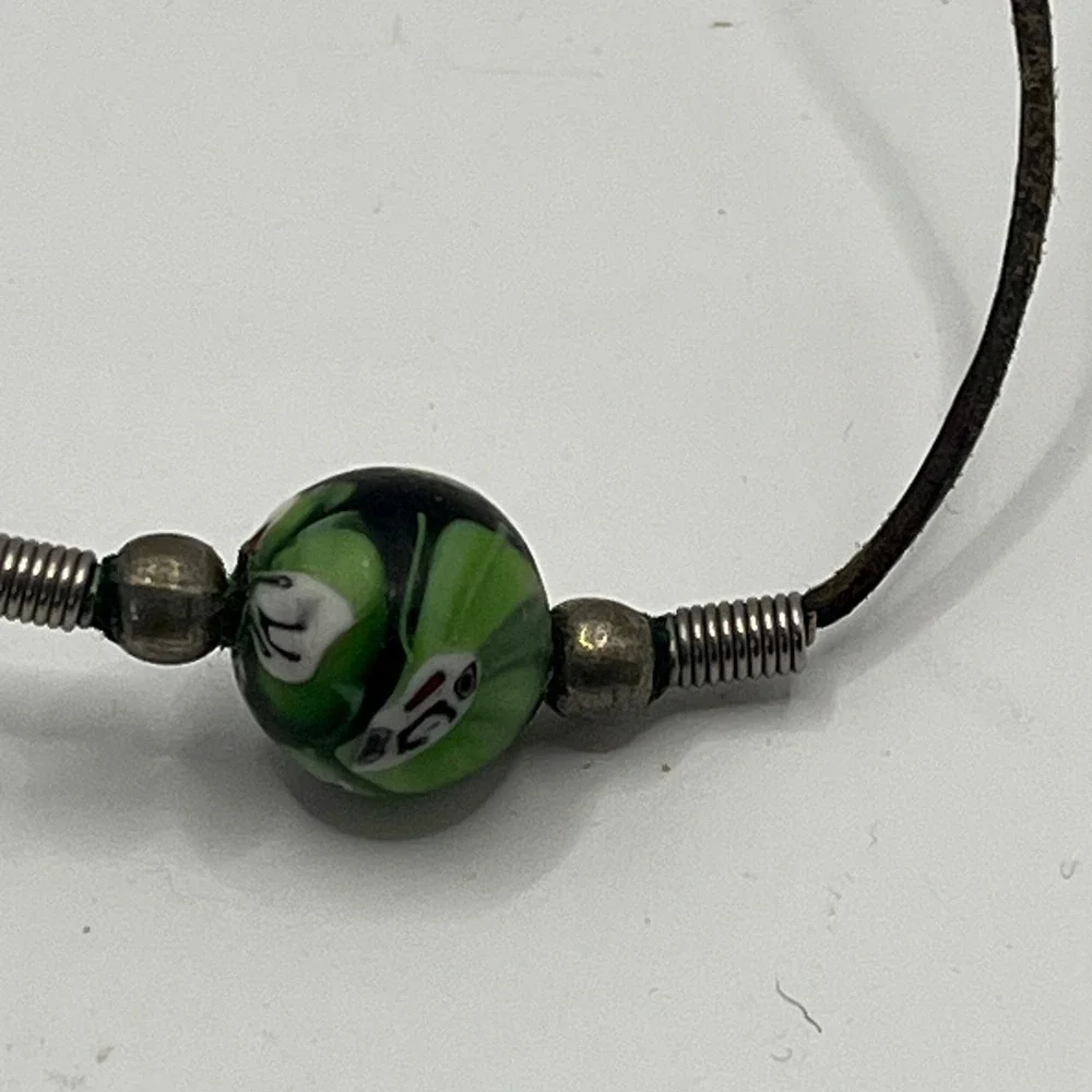 Handmade Cord Necklace with Murano Glass Bead and‎ Metal Accents